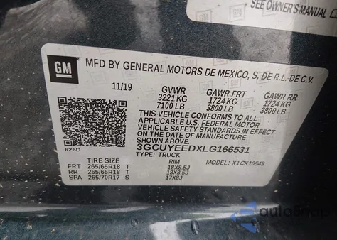 2020 Chevrolet Silverado 1500 4Wd Short Bed Rst from USA, damaged, VIN 3GCUYEEDXLG166531